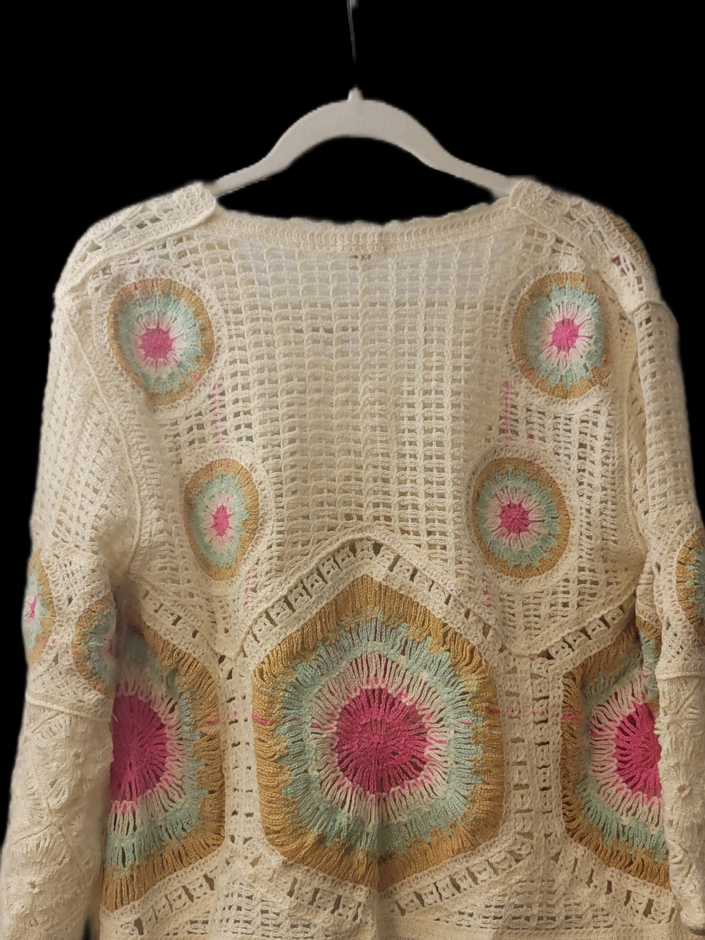 POL Cream Crochet Sweater with Pink and Mint Medallions - Picture 3 of 3